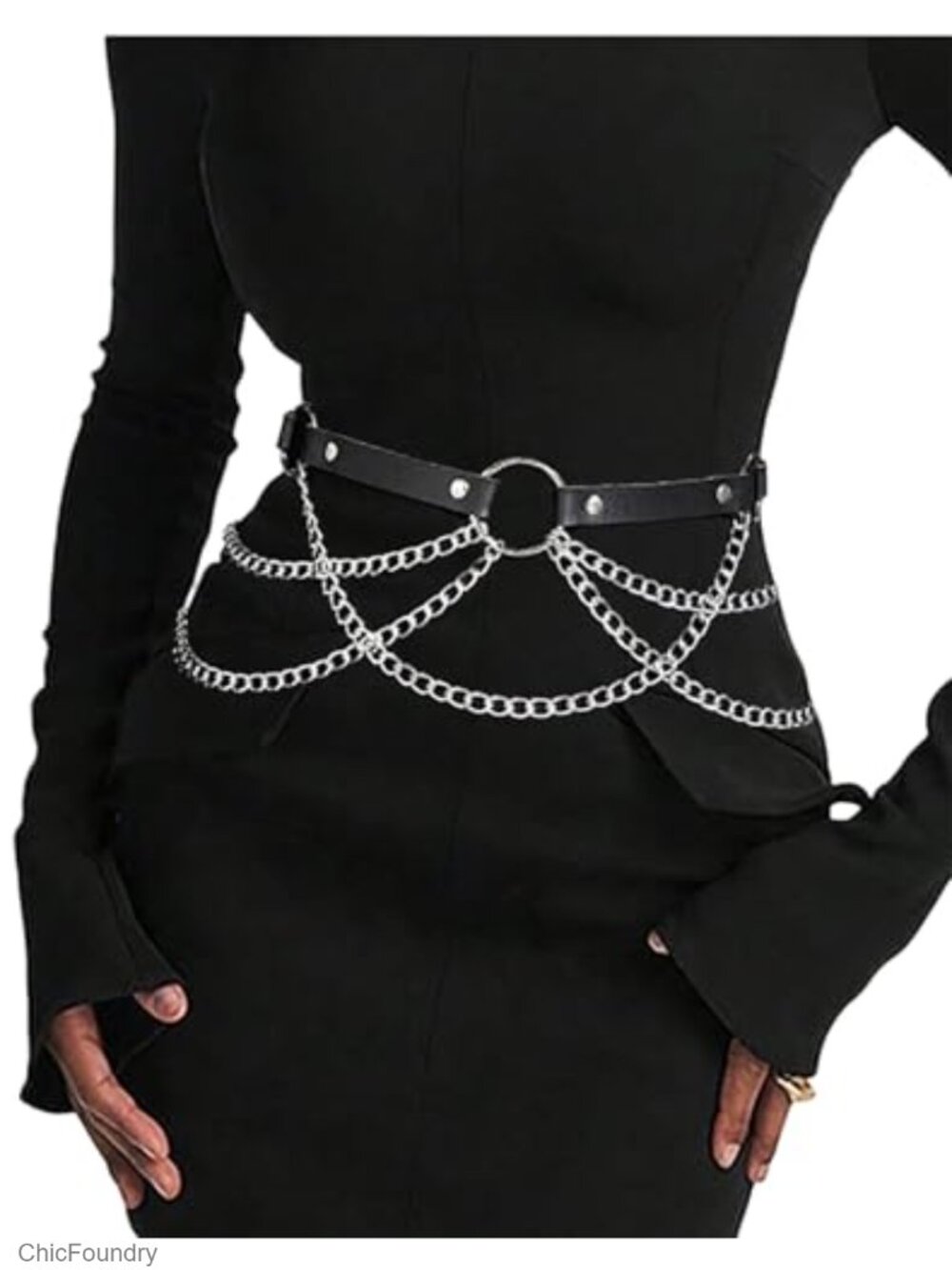Gothic Punk PU Leather Belt with Chains - Adjustable Waist Belt S-XXL